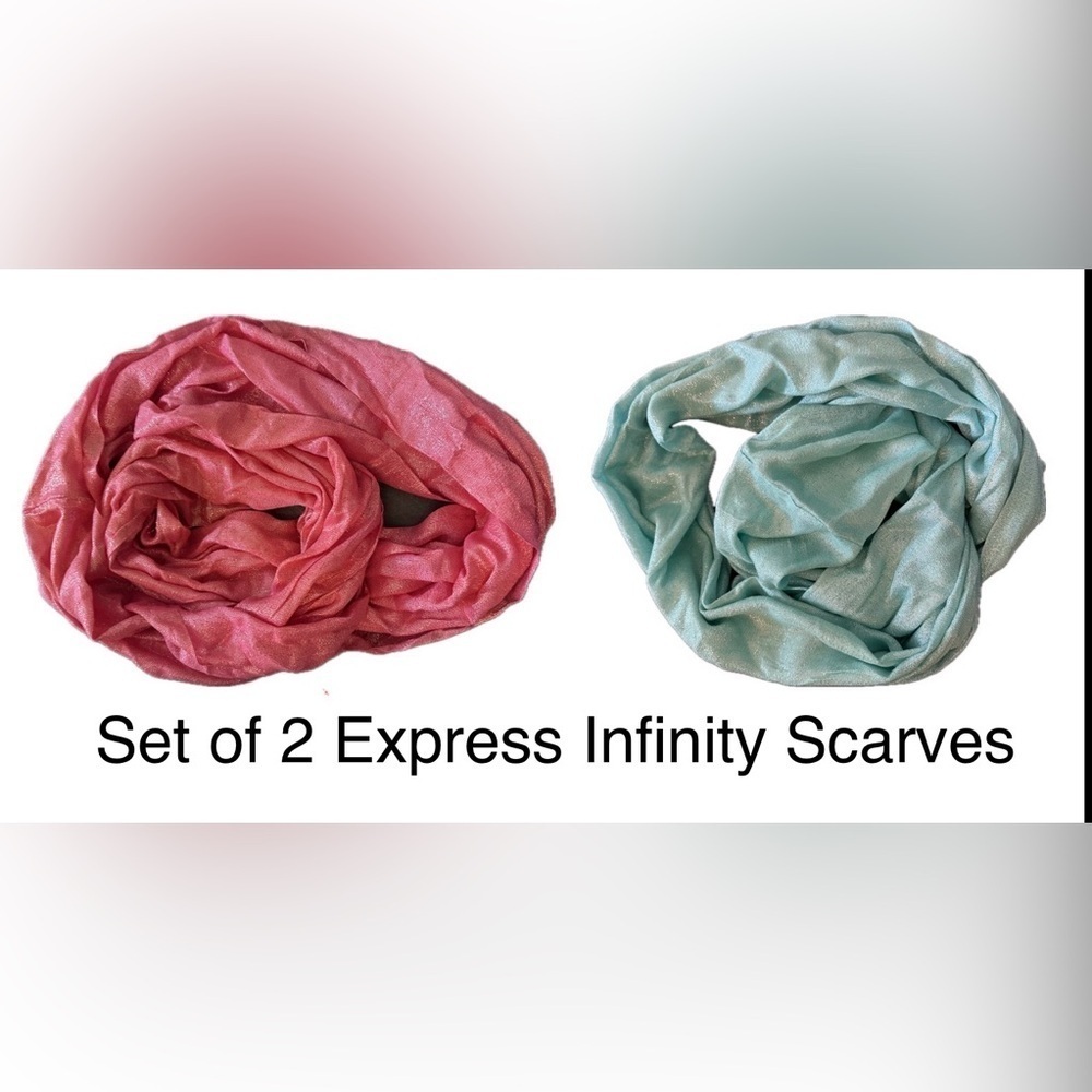 Express Vibrant Metallic Shimmer Coral and Aqua Infinity Scarves